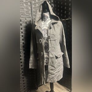 Steve Madden Gray Wool-Blend Hooded Toggle Coat